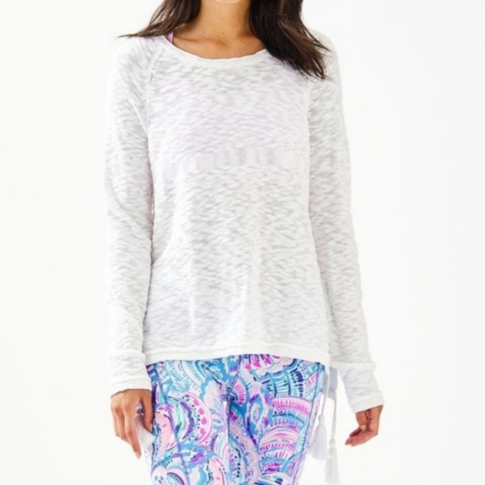 Lilly Pulitzer Slub Cotton THE JODY SWEATER Tassel Hem V-Neck Sweater